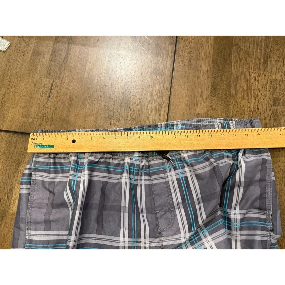 Kanu Surf Mens Grey Turquoise Plaid Cargo Board Shorts Swim Trunks Size L